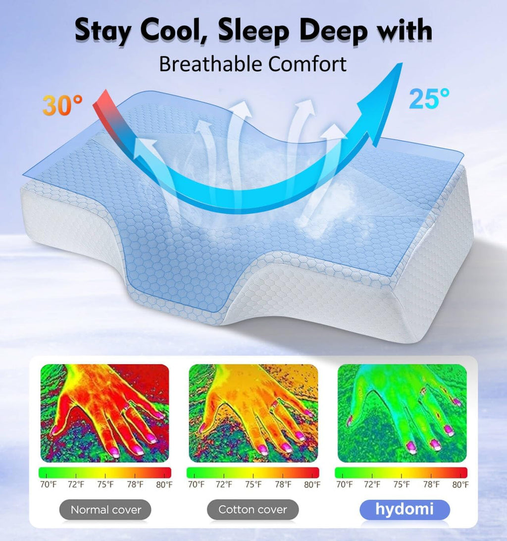 Memory Foam Neck Support Pillow for Neck and Shoulder Pain Sleeping with Cooling Pillowcase: Ergonomic Cervical Pillow 5X Pain Relief - Contour Bed Bolster Pillows for Side Back Stomach Sleepers