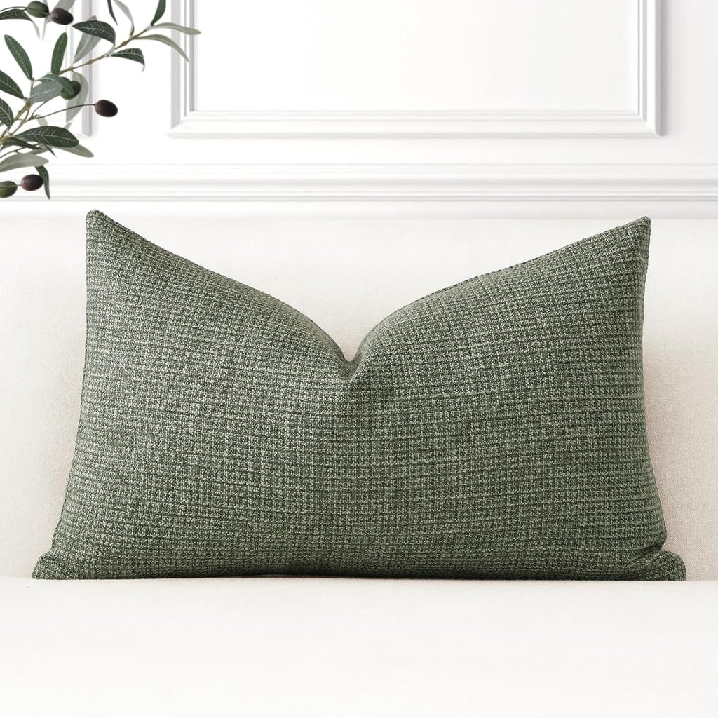 Artscope Linen Cushion Covers Set of 1 Decorative Lumbar Pillowcase Pillow Cover 12x20 Inch for Home Decor Sofa Bedroom Car 30x50cm Gray Green