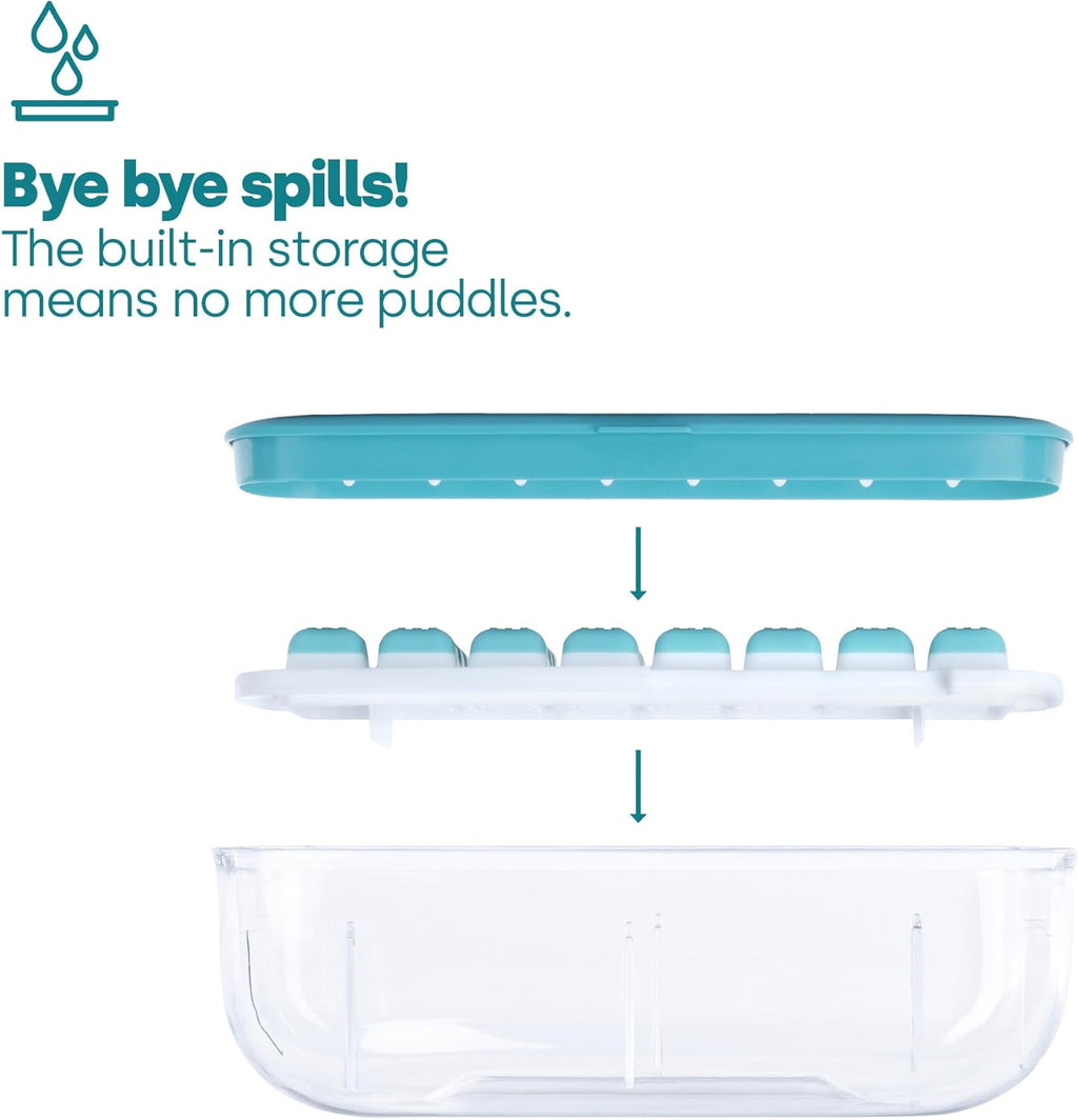 Ice Cube Tray with Lid Dispenser & Storage - Reusable BPA Free Easy Press Release 48 Ice Cube Moulds - 2 Tray with Dispenser, Ice Bucket & Scoop