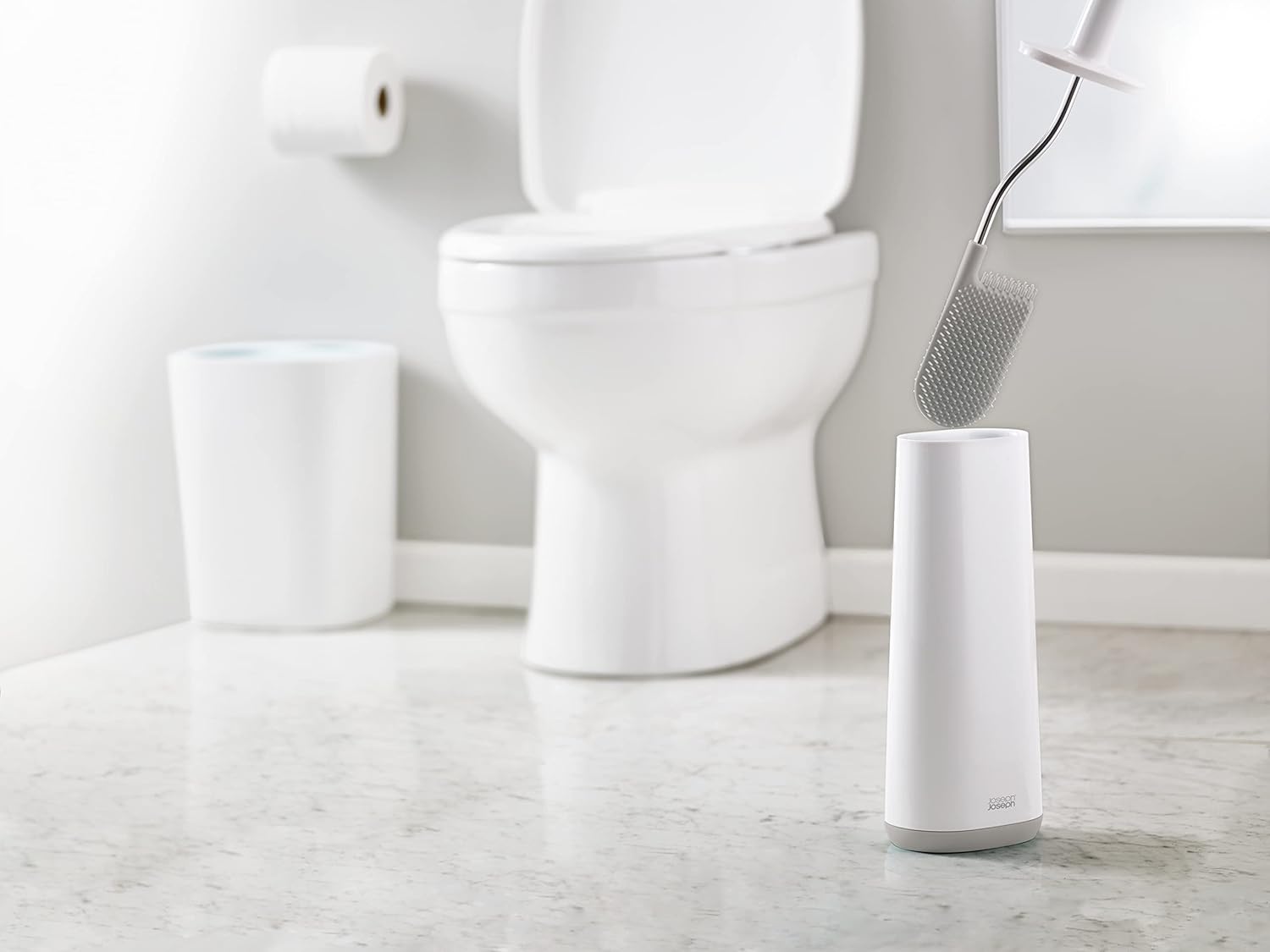 Flex - Smart Hygienic Silicone Toilet Brush with Holder Set, flexible anti-drip, anti-clog deep clean head - White/Grey