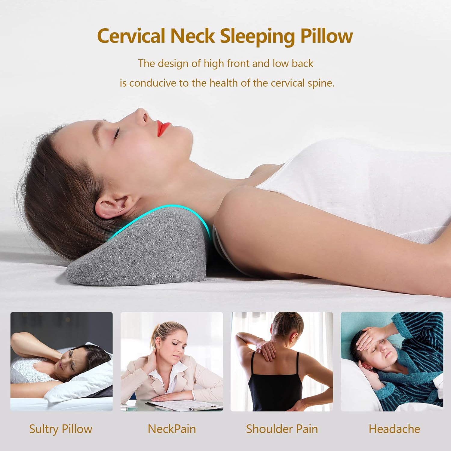 Cervical Neck Pillows for Pain Relief Sleeping, High-Density Memory Foam Neck Bolster Pillow for Stiff Pain Relief, Neck Support Pillow Neck Roll Pillow for Bed Pillow (Dark Gray)