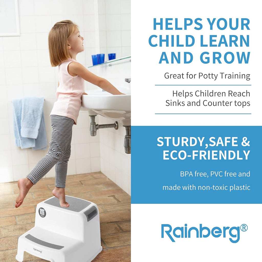 2 Step Stool for Kids, Sturdy Double Step Stool for Toddlers, Anti-Slip Stool for Children,Toddler's Stool for Potty Training and Use in the Kitchen and Bathroom Easy to Clean and Portable