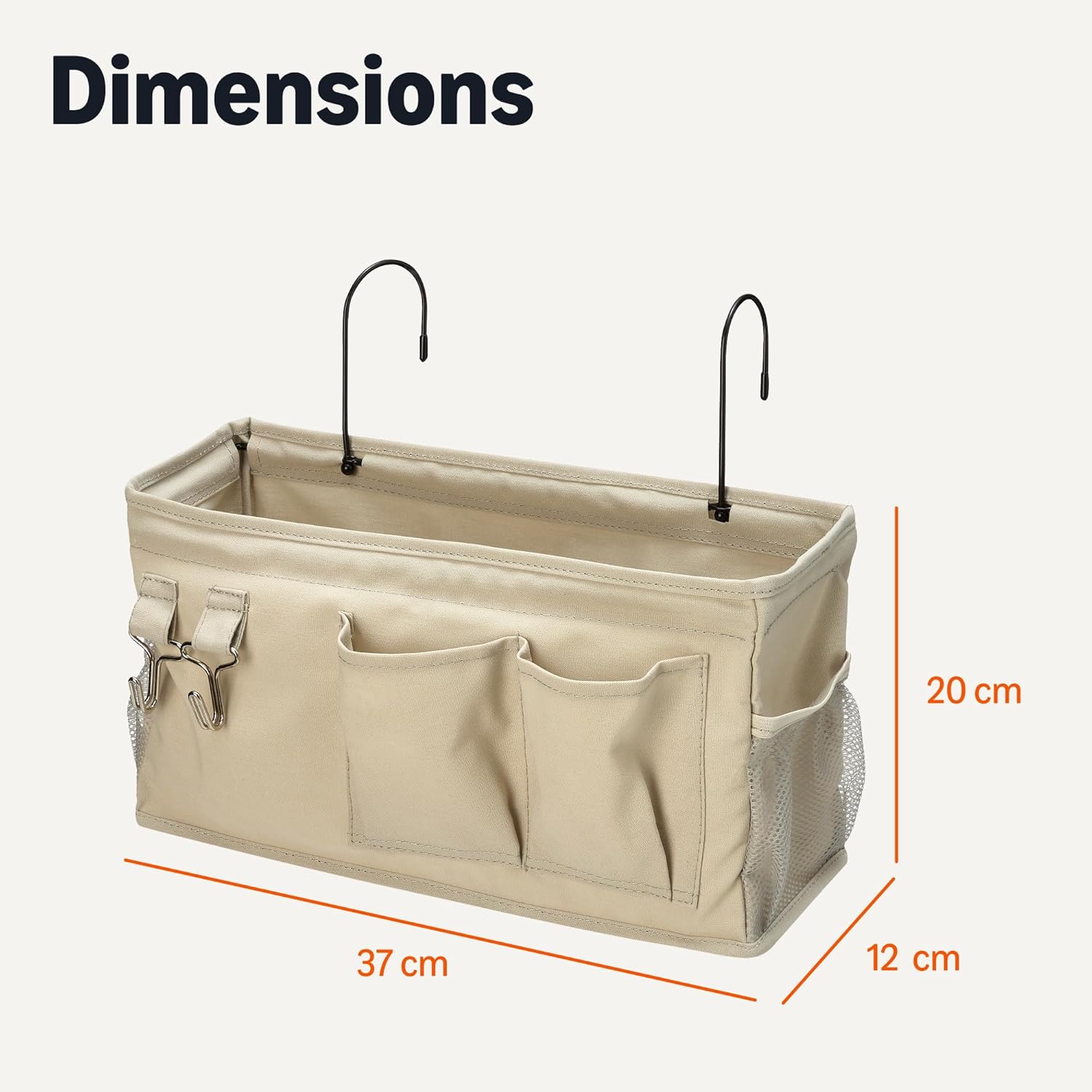 Bedside Caddy Hanging Storage Organizer, 12 x 37 x 20 cm, Linen