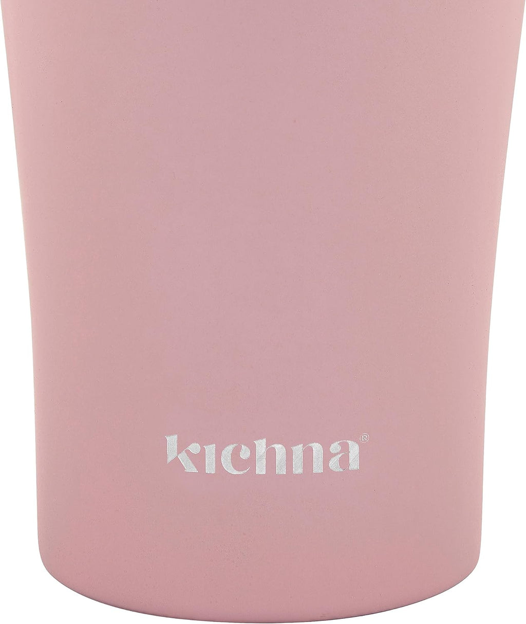 The Sipper Double Walled Stainless Steel Coffee, Water Tumbler 550ml | Wide Mouth, Flexible & Removable Straw with Splash & Leak Proof with Silicon Lid | Keeps Cold for 14Hrs | Blush Pink
