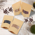 100PCS Kraft Paper Bags With Window 10X15cm Sealable Ziplock Pouches Waterproof for Nut Coffee Beans Tea Leaves Spices Food Storage