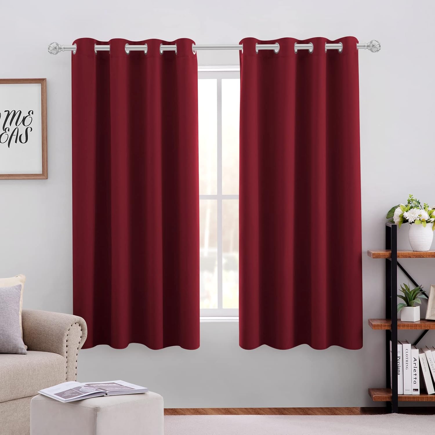 Burgundy Red Blackout Curtains 2 Panels 52 X 45 Inch Drop Room Darkening Eyelet Curtains for Bedroom, Thermal Insulated Light Blocking Window Drapes Main image