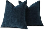 Sungeek Set of 2 Soft Chenille Cushion Covers 45x45cm Square Decorative Throw Pillow Covers with Stitched Edge Solid Dyed Pillow Cases Covers for Home Decor Couch Sofa Bed Living Room, Navy Blue