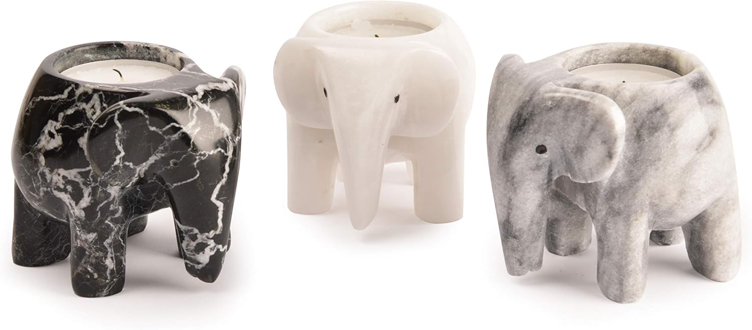 Marble Elephant Tea Light Candle Holder Collection - Monochrome Collection