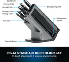 Foodi StaySharp Knife Block with Integrated Sharpener; 5 Knives and Scissors (1 pair), Sharp 6-Piece Knife Set; Chef, Bread, Slicing, Utility, Paring Knives & Scissors, Stainless Steel, K32006UK