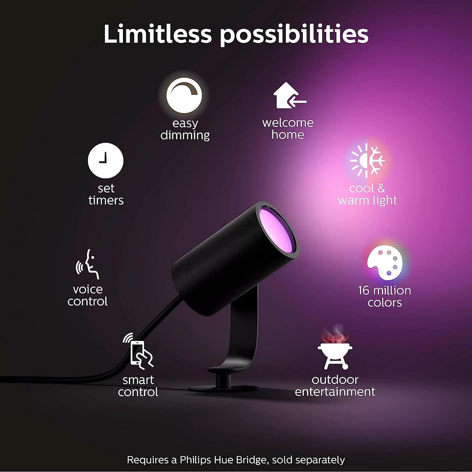 Lily White and Colour Ambiance LED Single Spotlight Extension: Smart Outdoor Lighting for Garden, Works with Alexa, Google Assistant and Apple Homekit