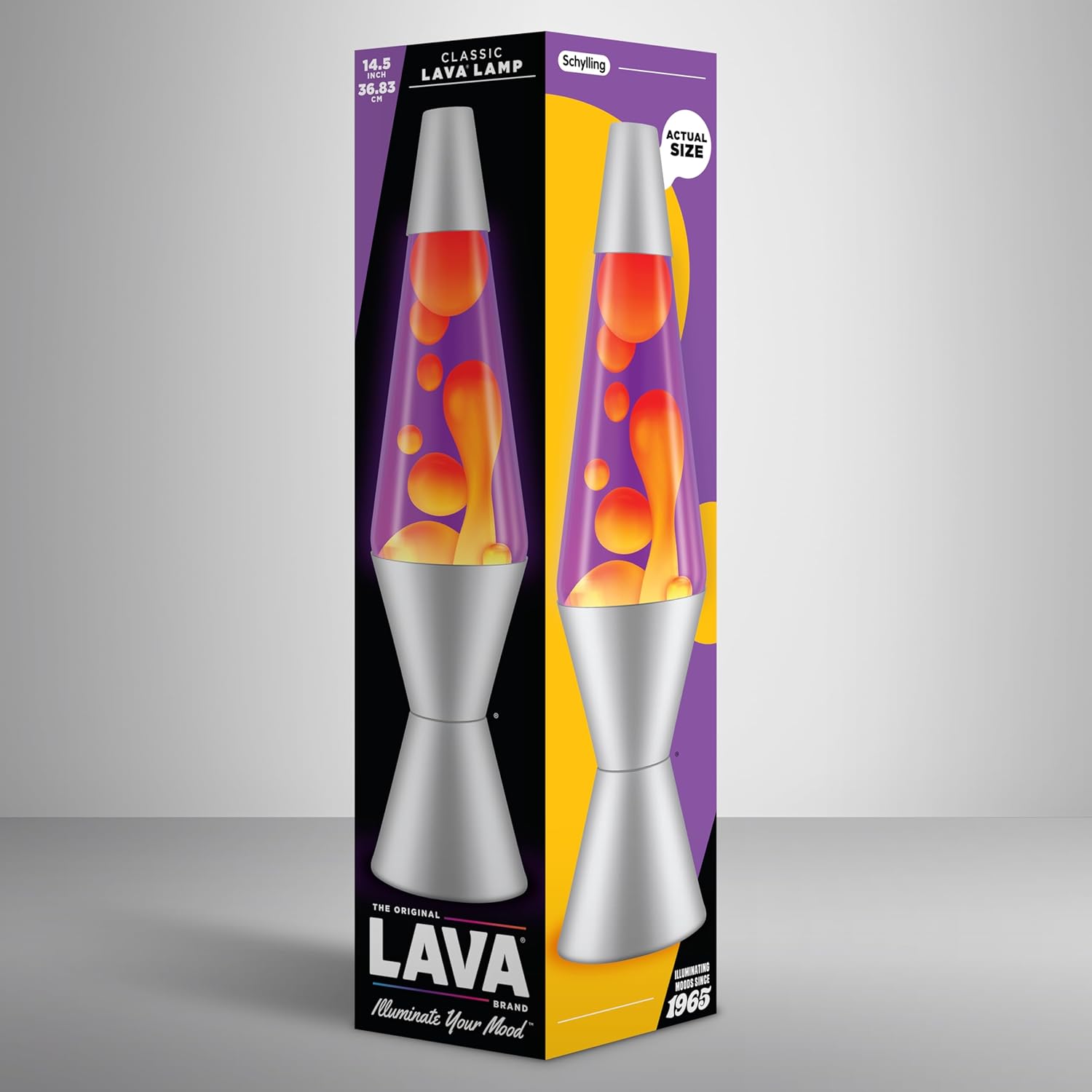 Lamp 2125, Yellow Wax, Purple Liquid, Silver Base and Cap, Original 14.5 inch LAVA Motion Lamp to Illuminate Your Mood