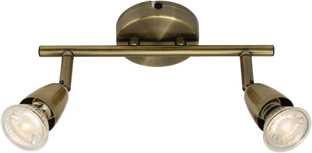 Amalfi 2 Way Adjustable Bar Spotlight Fixture - IP20 Semi Flush Ceiling Light - GU10 LED Compatible Spotlight Lamp - Residential and Commercial Dimmable Light Fitting | Antique Brass Finish