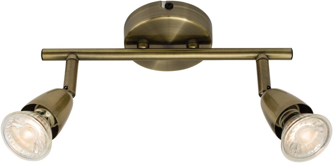 Amalfi 2 Way Adjustable Bar Spotlight Fixture - IP20 Semi Flush Ceiling Light - GU10 LED Compatible Spotlight Lamp - Residential and Commercial Dimmable Light Fitting | Antique Brass Finish