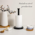 Weighted Paper Towel Holder Countertop Stainless Steel Napkin Holder for Large Roll Free Standing Paper Towel Roll Holder with Heavy Base Standing Vertical Paper Holder for Kitchen Rv (Matte Black)
