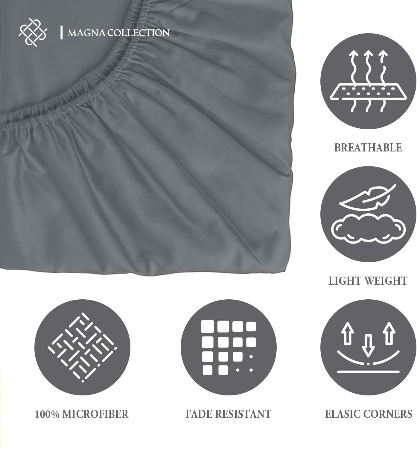 Double Fitted Sheet - 135 x 190cm with 30cm Deep Pocket, Soft Brushed Microfibre, Wrinkle-Free, Easy Care, Fade & Shrink Resistant by MAGNA COLLECTION (Grey, Double) Secondary image