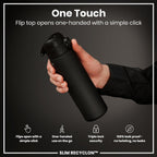 Water Bottle, 500 ml/18 oz, Leak Proof, Easy to Open, Secure Lock, Dishwasher Safe, BPA Free, Hygienic Flip Cover, Carry Handle, Fits Cup Holders, Easy Clean, Carbon Neutral, Black