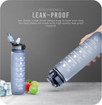 Sports Water Bottle with Straw and Time Marking, and 32OZ Capacity - Motivational and Eco-Friendly BPA-Free Bottle for Running, Gym, Yoga, Outdoors, and Camping (Style-1, Grey)