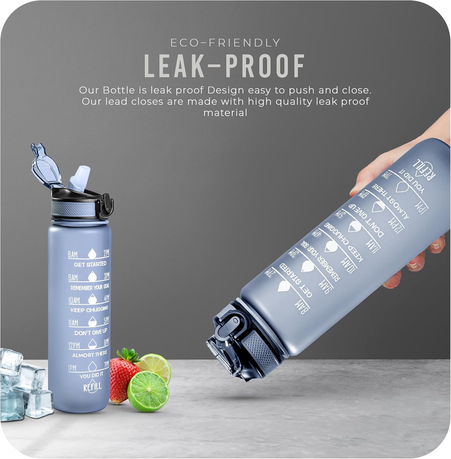 Sports Water Bottle with Straw and Time Marking, and 32OZ Capacity - Motivational and Eco-Friendly BPA-Free Bottle for Running, Gym, Yoga, Outdoors, and Camping (Style-1, Grey)