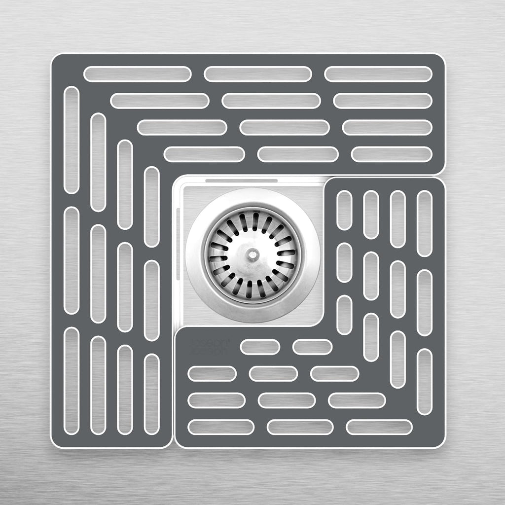 Sink Saver- 2 piece Adjustable Kitchen Sink Protector Mat with non slip feet, Grey