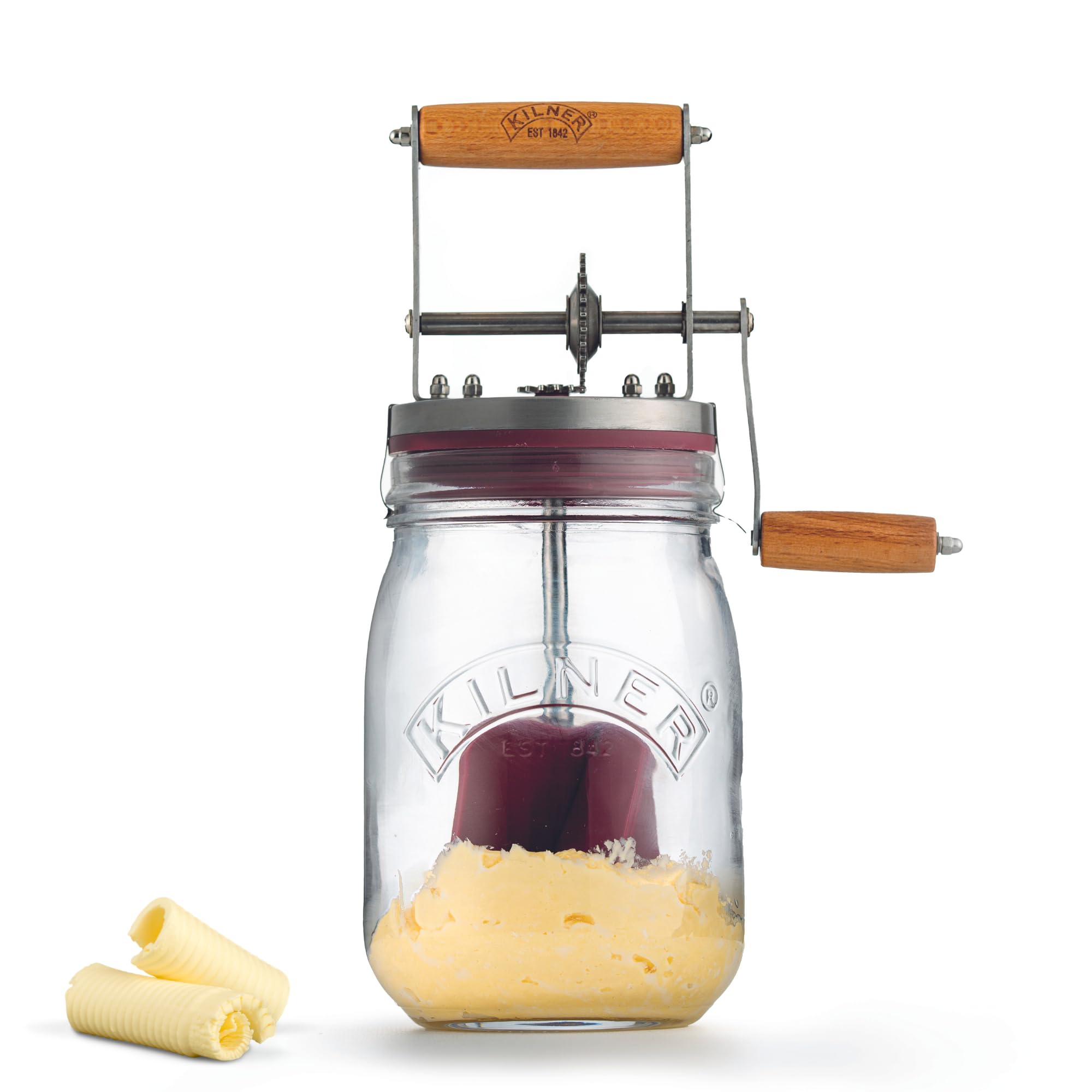 Butter Churner Set 1L Glass Jar with Hand Churning Mechanism and Recipe Booklet Ideal for Homemade Flavored Butter Perfect for Pancakes and Baking Main image