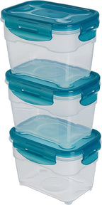 Air-Locked Leak-Proof, Stackable & Airtight Fridge/Freezer Containers with Lids, BPA-Free Plastic, Microwave and Dishwasher Safe 3-Piece Food-Storage Set, 3 x 1 l, Clear
