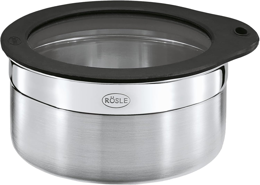 RÖSLE Tin with Keep-Fresh Lid, High-Quality Tin for Storing Food, Hygienic and Tasteless, 18/10 Stainless Steel, Dishwasher-Safe, 12 cm