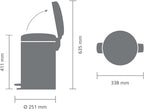Brabantia - NewIcon Pedal Bin 12L - Medium Waste Bin for Kitchen or Bedroom - Soft Closing Lid - Light Pedal Operation - with Removable Inner Bucket - Non-Slip Base - Soft Beige - 25 x 34 x 41 cm