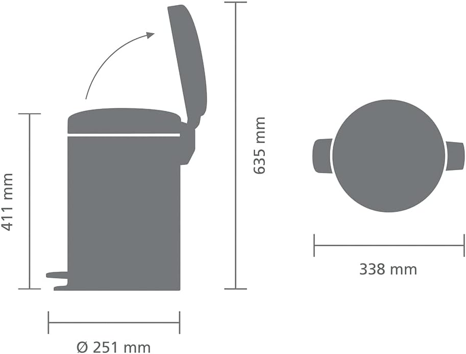 Brabantia - NewIcon Pedal Bin 12L - Medium Waste Bin for Kitchen or Bedroom - Soft Closing Lid - Light Pedal Operation - with Removable Inner Bucket - Non-Slip Base - Soft Beige - 25 x 34 x 41 cm