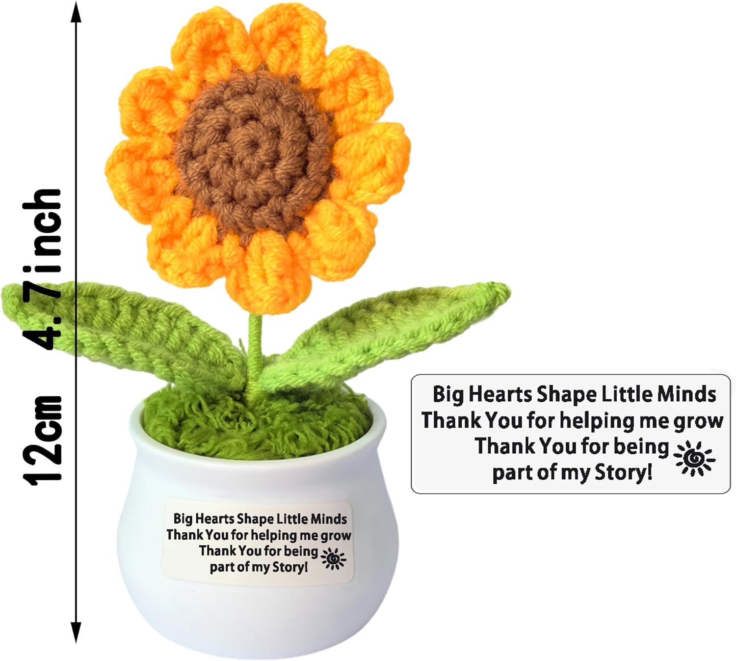 Teacher Gifts-Thank You Teacher Gift for Women Men Appreciation Leaving Gifts for Teacher Handmade Crochet Sunflower Nursery Teacher Chirstmas Gift Big Hearts Secondary image