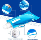 Foldable Sports Bottle, 6pcs Foldable Water Bottle 500mL, Reusable BPA Free Collapsible Water Bottle, Flexible Drink Pouches Bags with Clip for Outdoor Sports, Travel, Biking, Hiking