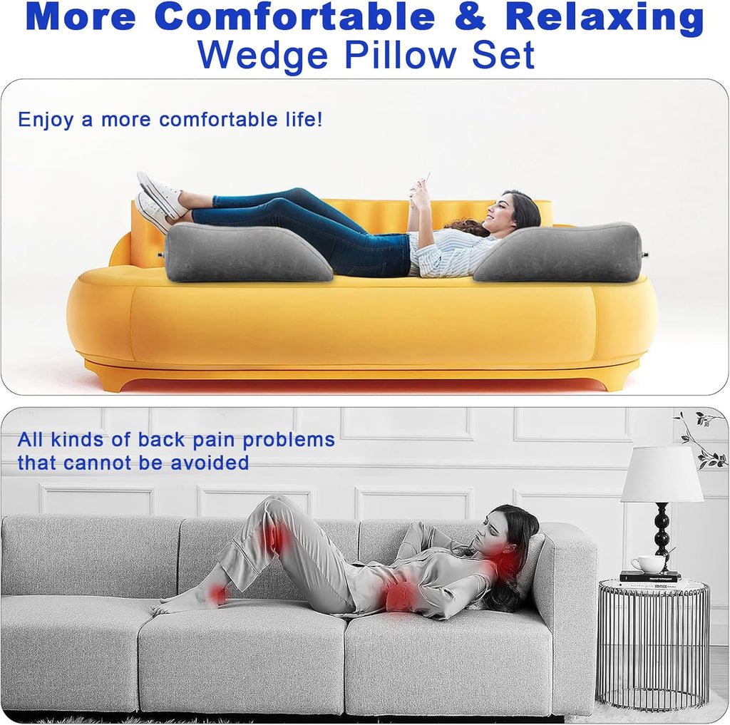 Leg Elevation Pillow,Inflatable Wedge Pillows,Knee Pillow, Leg Pillow with Inflator and Storage Bag,Leg Support Pillow for Bed,Improve Circulataion,Suitable for improving Sleep Quality (Grey)