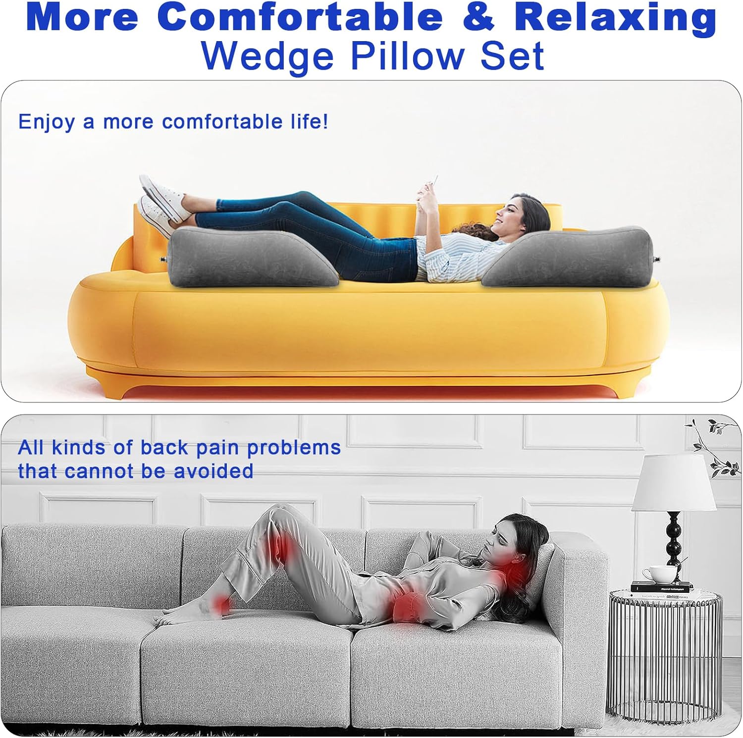 Leg Elevation Pillow,Inflatable Wedge Pillows,Knee Pillow, Leg Pillow with Inflator and Storage Bag,Leg Support Pillow for Bed,Improve Circulataion,Suitable for improving Sleep Quality (Grey)
