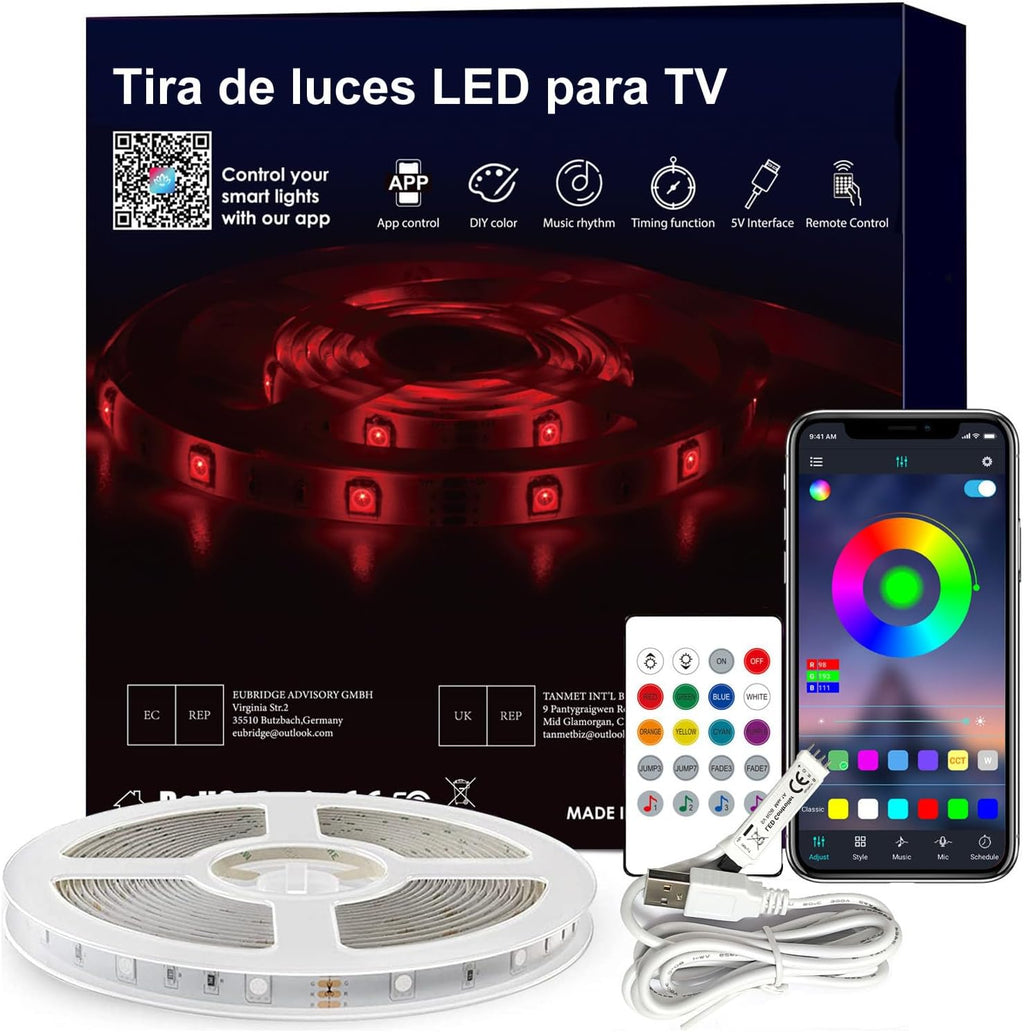 LED Strip Lights for TV, USB TV Backlight Kit with Remote, APP Control Sync to Music, 5050 RGB Smart LED Bias Lighting for HDTV (3m for 45"-60" TV)