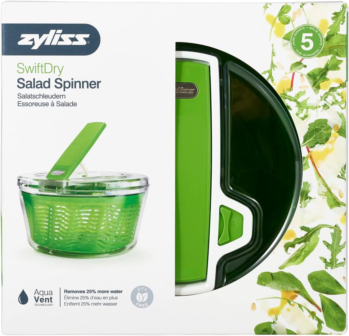 E940013 Swift Dry Salad Spinner, Large, Plastic, Green, Unique AquaVent™/One-Handed Fast Pump Action/Quick Brake/Non-Slip Base/Easy Cleaning Secondary image
