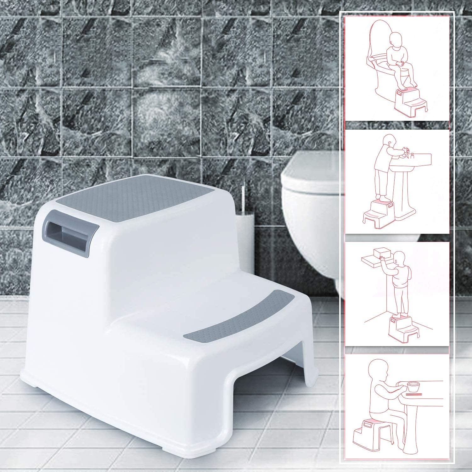 2 Step Stool for Kids, Sturdy Double Step Stool for Toddlers, Anti-Slip Stool for Children,Toddler's Stool for Potty Training and Use in the Kitchen and Bathroom Easy to Clean and Portable