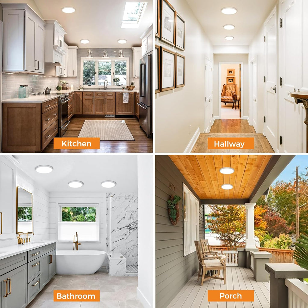 4Pack Bathroom Light, 3000K/4000K/6500K 3 Color Temperature, Waterproof IP44, Small, Round, Modern, 15W 1500LM Flush Ceiling Light for Bathroom, Kitchen, Bedroom, Hallway and More,Ø18CM