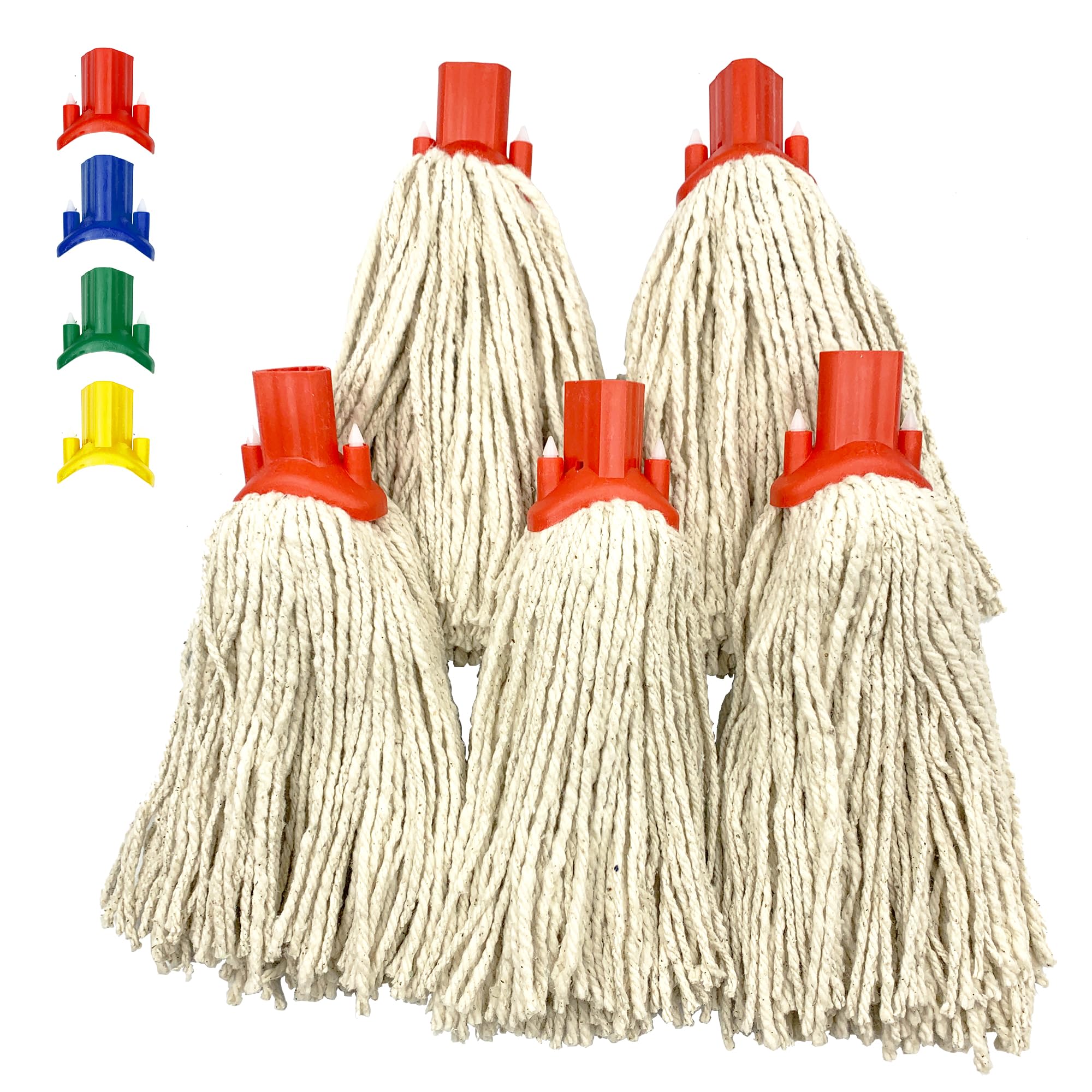 Mop Heads Replacement, Colour Coded Self Threading Socket Cotton Mop Head No.12 PY (Red, Pack of 5)