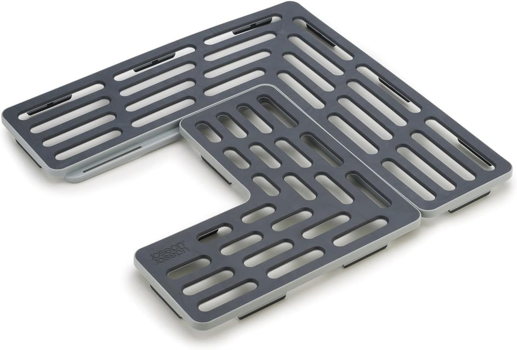 Sink Saver- 2 piece Adjustable Kitchen Sink Protector Mat with non slip feet, Grey