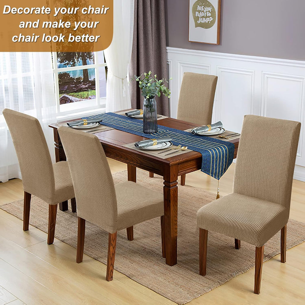 ELECLAND Beige Dining Chair Covers, Stretch Removable Washable Dining Chair Slipcovers, Dining Seat Covers Chair Protector for Home Decorations (Beige, Set of 4)