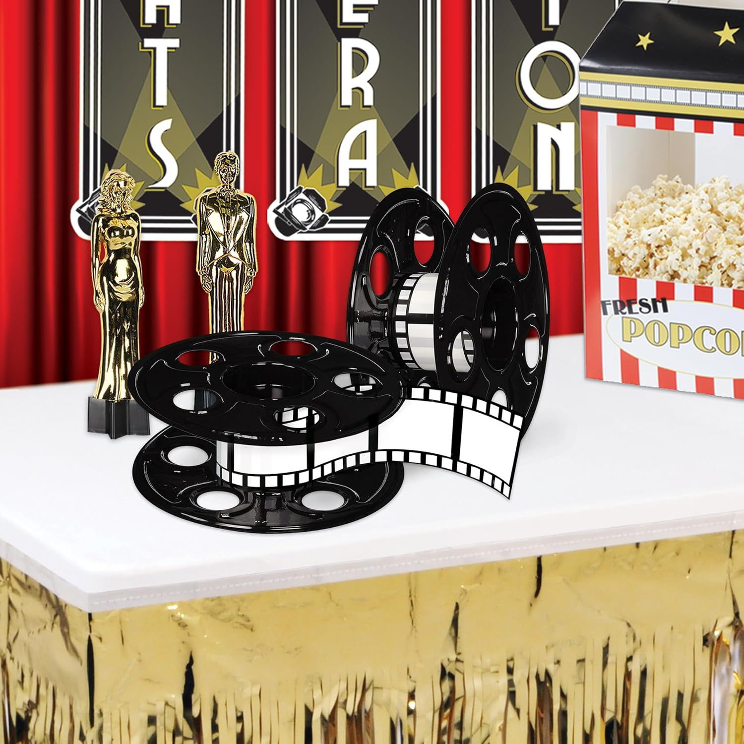 Beistle 50091 Movie Reel with Filmstrip Centerpiece Centrepiece, Cardboard, Multicolor