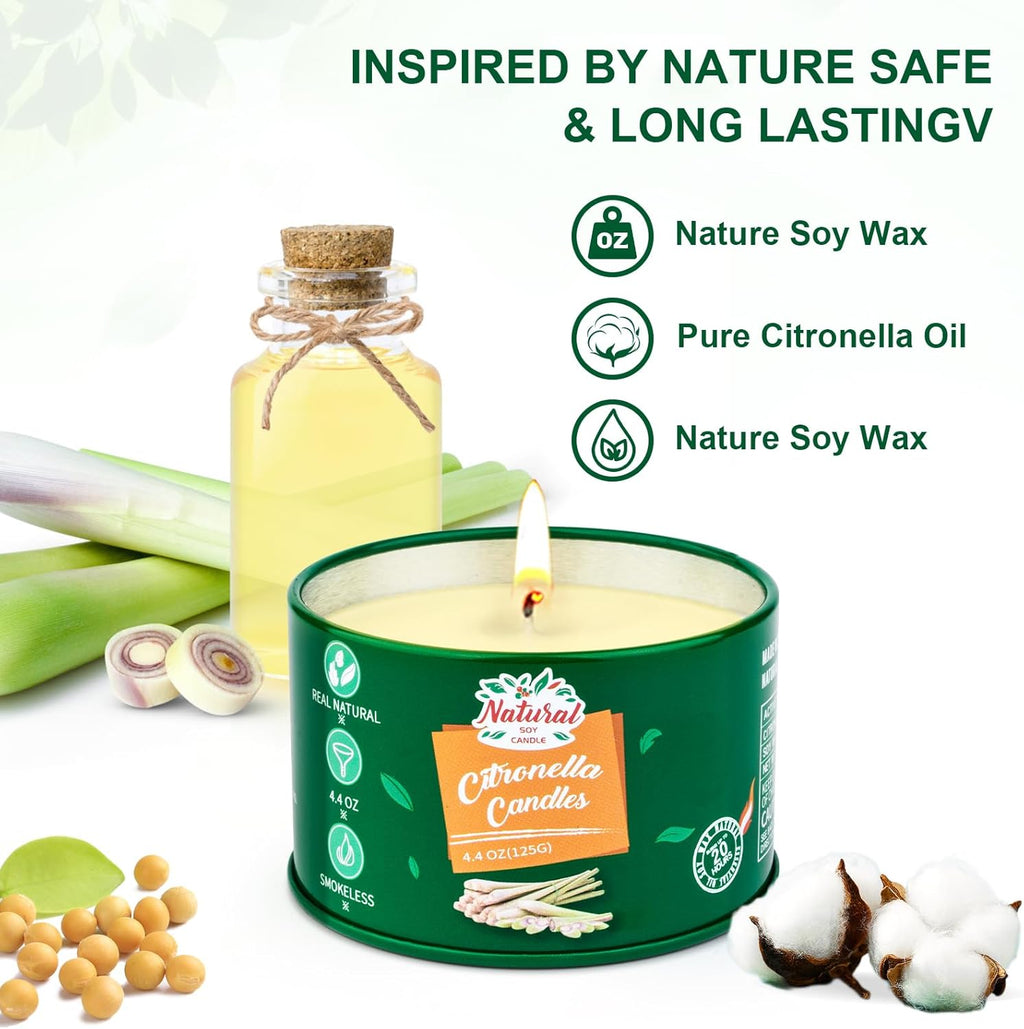 Citronella Candles Outdoor - 4 * 4.4 OZ Natural Soy Candle for Home Patio, 100 Hours Long Lasting Burn Outside Candles for Garden Yard Balcony Summer Camping