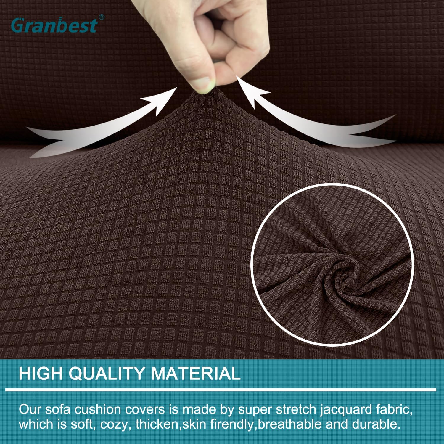 Premium Water-Repellent Sofa Seat Cushion Covers High Stretch Jacquard Fabric Couch Seat Slipcover Protector for Chaise sofa (Chaise, Chocolate)