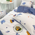 HAVOP 100% Cotton Duvet Cover Double Size Kids Boys Girls Cartoon Space Bedding Set Rocket Planet Stars Printed Quilt Cover Set White And Blue All Season Bedding Set, 200×200 cm