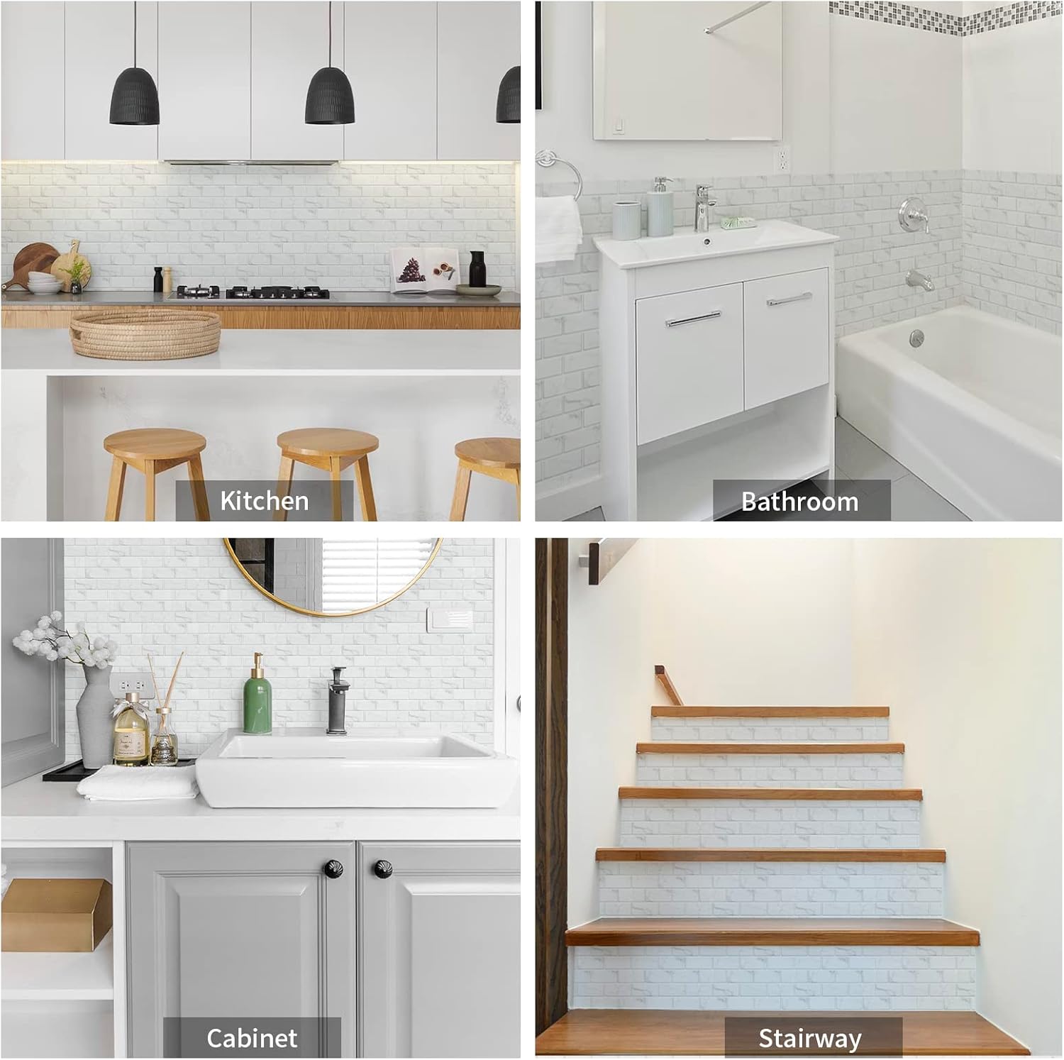 White Tile Stickers Vinyl Peel and Stick for Bathroom Kitchen 30x15cm 24Pcs Brick Self Adhesive Wall Tile Waterproof Stick on Backsplash for Living Room