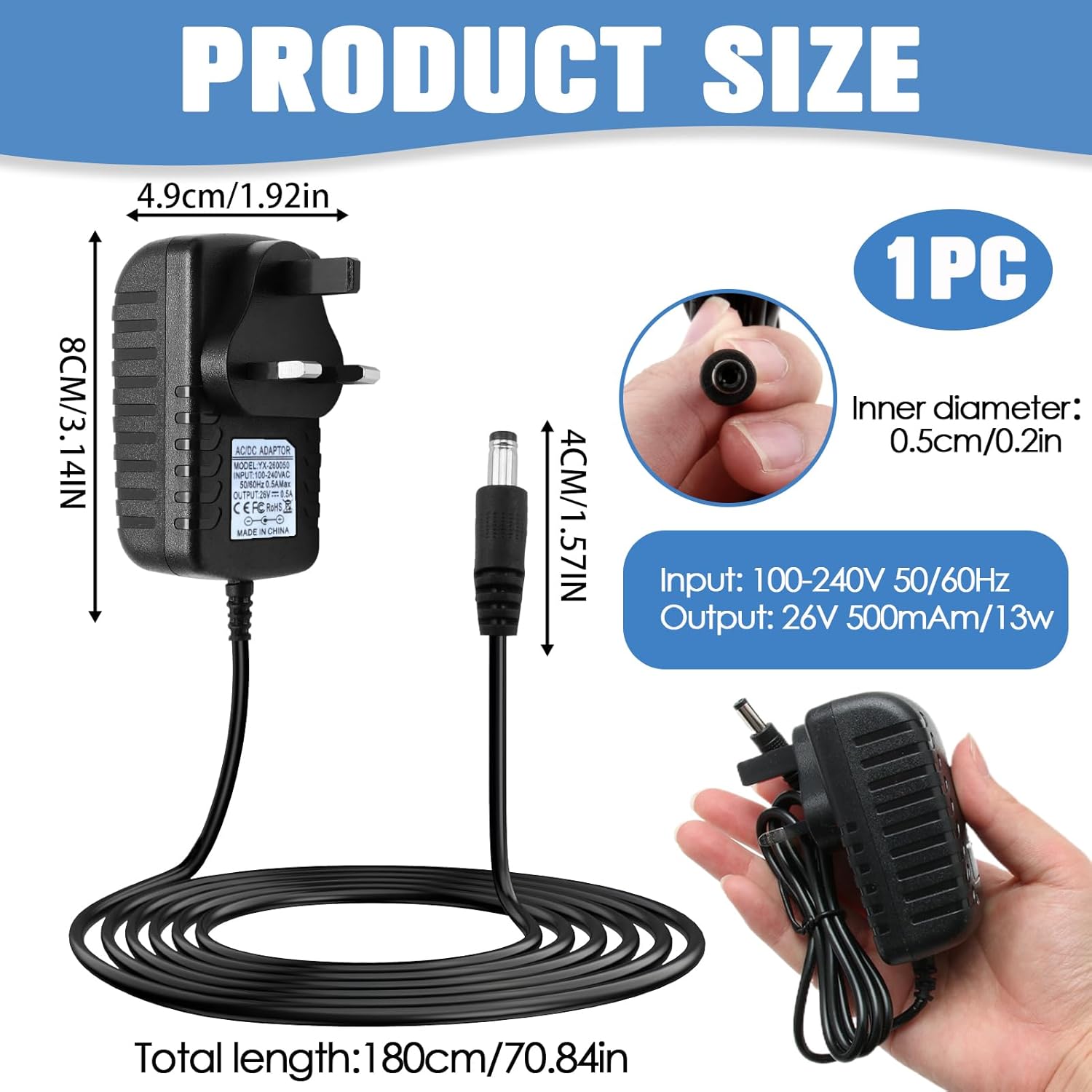 26V Charger for Hoover H-Free 100, H-Free 200, H-Free 500, H-Free 700, H-Free 800, HF122GH, HF222MPT, HF522UPT, HF522BH – Power Supply Adapter for Cordless Vacuum Cleaners with 1.8m Cable