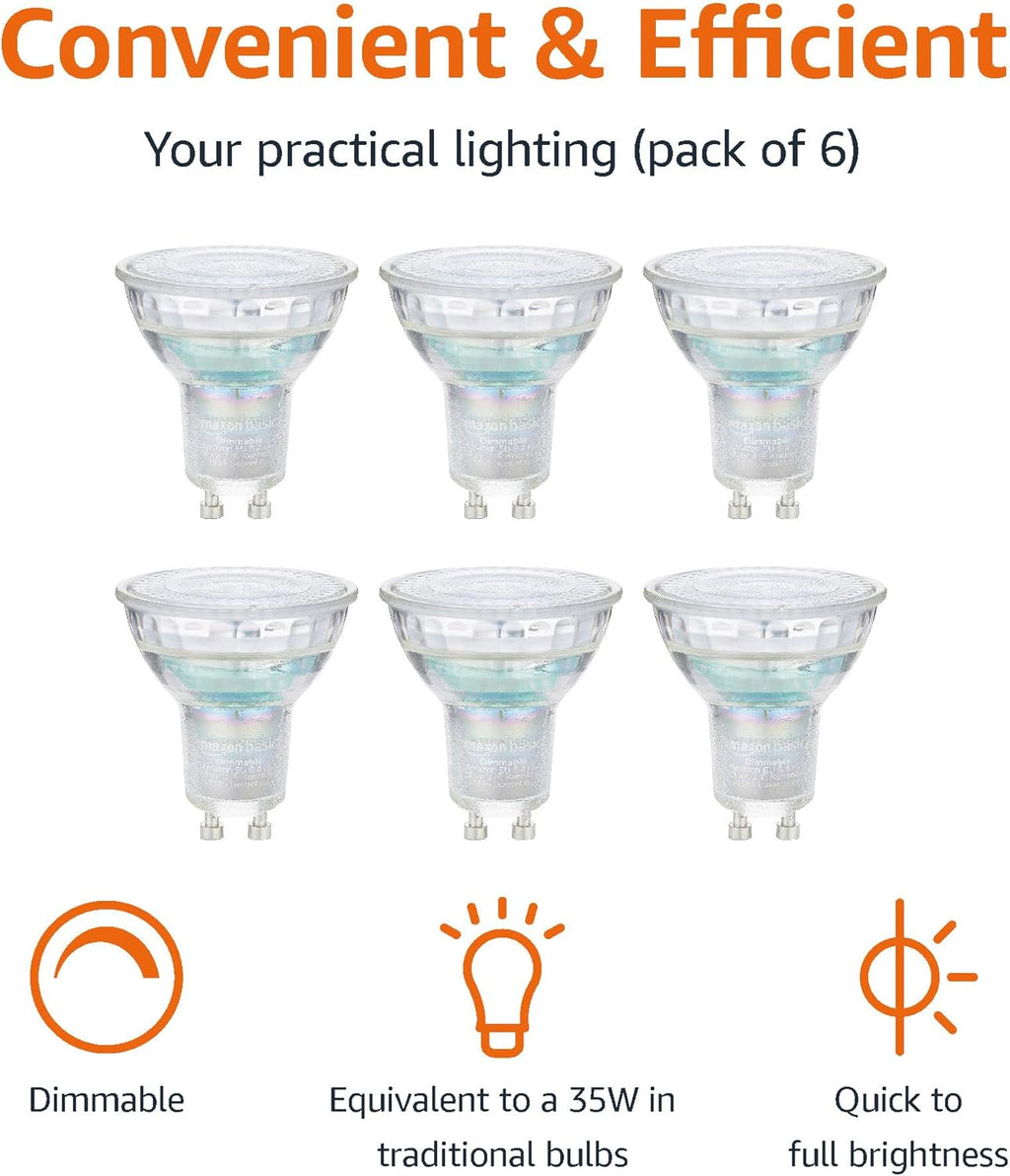 Professional LED GU10 Spotlight Bulb, 3.7W (equivalent to 35W) Cool White, Dimmable (6-Pack)