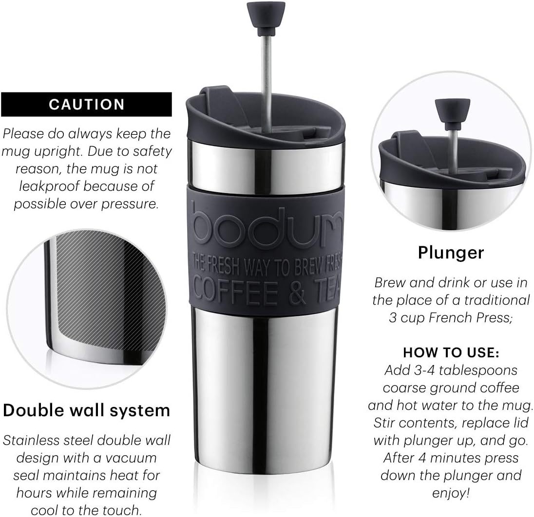 Travel Press Coffee Maker, Vacuum, Small, 0.35 Litre - White