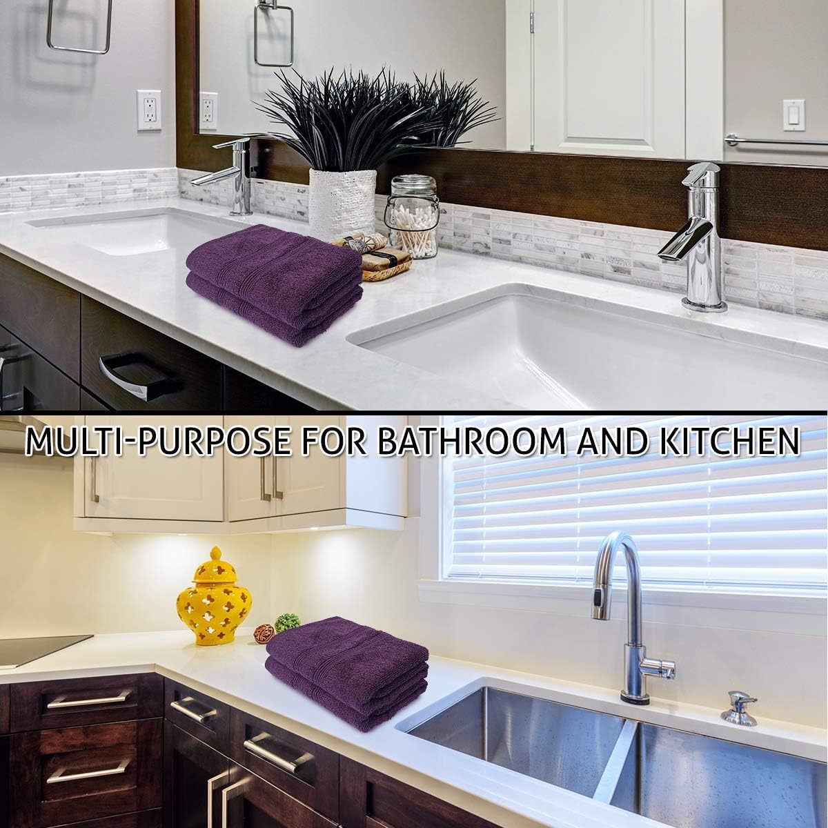 Bathroom and Kitchen 2 Pc Hand Towels Pack - 500 GSM Natural 100% Egyptian Cotton -Quick Dry and Absorbent - Fast Drying Soft and Luxurious Bath Hand Towel Set (Grey, 50x80 CM)