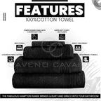 New Hampton Pack of 4 Bath Towel Set, 100% Ringspun Cotton, Extra Absorbent 450 GSM Luxury Bath Sheets, Black, 4PK
