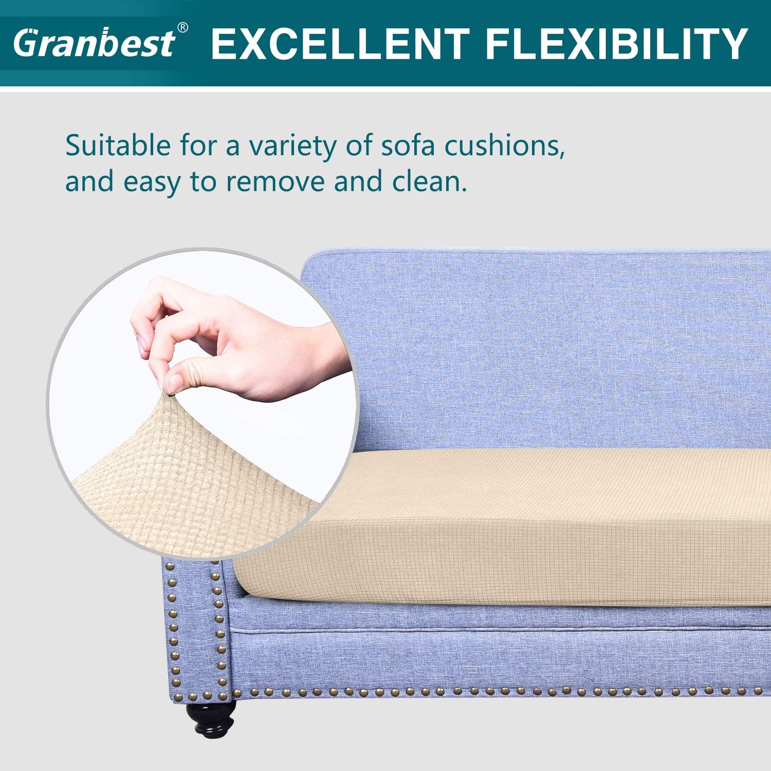Premium Water-Repellent Sofa Seat Cushion Covers High Stretch Jacquard Fabric Couch Seat Slipcover Protector for 2 seater sofa (2 seater, Beige)